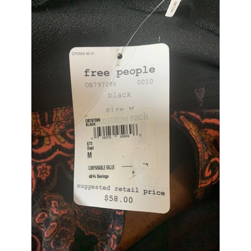 Free People M Paisley Pop Cropped Top Black Sleeveless Side Tie Vneck Tank New - Picture 11 of 14